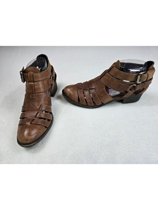 Treasure & Bond Shoes - Treasure & Bond Womens Size 6.5 Faux Leather Strappy Ankle Boots Stacked Heel